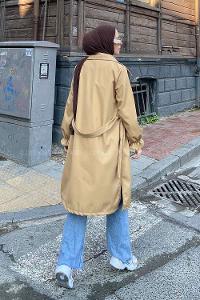 Lamelif  Guevara Kol Büzgülü Trençkot Camel