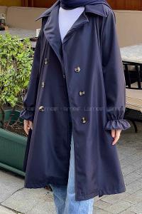Lamelif  Guevara Kol Büzgülü Trençkot Lacivert