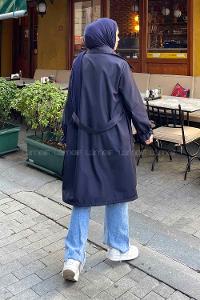 Lamelif  Guevara Kol Büzgülü Trençkot Lacivert