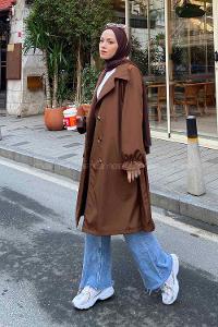 Lamelif Kol Lastikli Belden Bağlamalı Acı Kahve