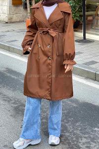 Lamelif Kol Lastikli Belden Bağlamalı Acı Kahve