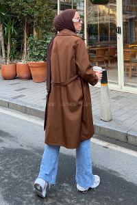 Lamelif Kol Lastikli Belden Bağlamalı Acı Kahve