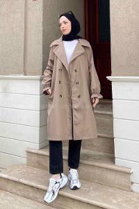 Lamelif Kol Lastikli Belden Bağlamalı Soft Kahve