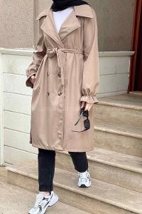 Lamelif Kol Lastikli Belden Bağlamalı Soft Kahve