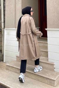 Lamelif Kol Lastikli Belden Bağlamalı Soft Kahve