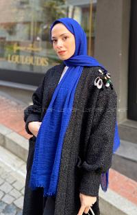 Lamelif Saks Mavisi Bürümcük Şal