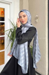 Lamelif Dama Desen Jakar Şal Koyu Gri