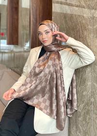 Lamelif Dama Desen Jakar Şal Küllü Kahve