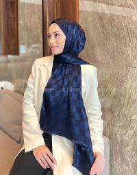 Lamelif Dama Desen Jakar Şal Lacivert