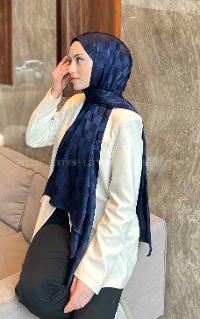 Lamelif Dama Desen Jakar Şal Lacivert