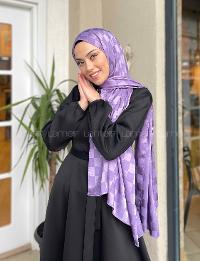 Lamelif Dama Desen Jakar Şal Lavanta