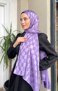 Lamelif Dama Desen Jakar Şal Lavanta