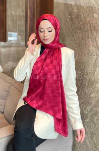 Lamelif Dama Desen Jakar Şal Vişne