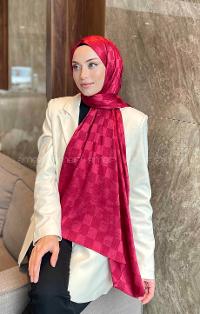 Lamelif Dama Desen Jakar Şal Vişne