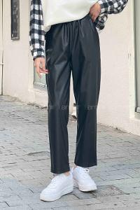 Black Faux Leather High Waist Elastic Waist Comfortable Pants