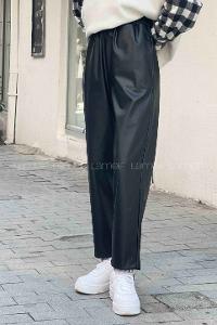 Black Faux Leather High Waist Elastic Waist Comfortable Pants