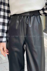 Black Faux Leather High Waist Elastic Waist Comfortable Pants