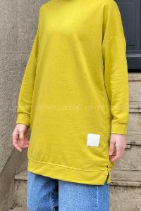 Lamelif Bisiklet Yaka Arma Detaylı Tunik Yağ Yeşili