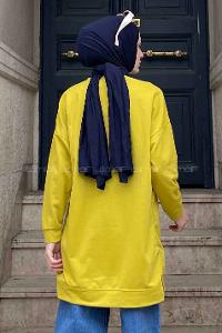 Lamelif Bisiklet Yaka Arma Detaylı Tunik Yağ Yeşili