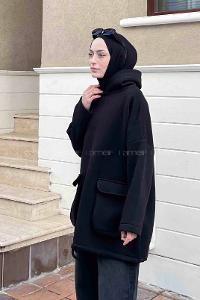 Lamelif Körük Cepli Sweatshirt Siyah