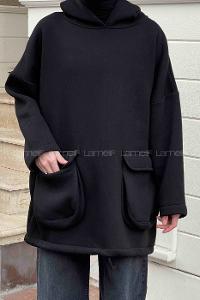 Lamelif Körük Cepli Sweatshirt Siyah