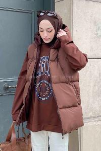 Brown Hood Neck Zero Arm Without Accessories Cotton Unprinted Vest