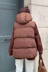 Brown Hood Neck Zero Arm Without Accessories Cotton Unprinted Vest