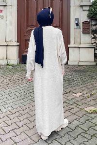 Lamelif Balon Kol Triko Elbise Krem