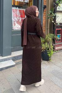 Bitter Brown Crew Neck Knitwear Unprinted Dresess
