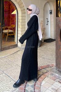 Lamelif Saç Örgü Uzun Elbise Siyah