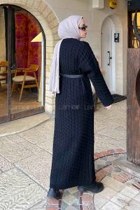 Lamelif Saç Örgü Uzun Elbise Siyah