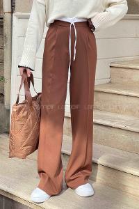 Lamelif Bağcık Detaylı Garnili Pantolon Kahverengi