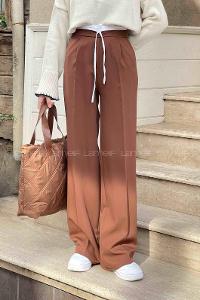 Lamelif Bağcık Detaylı Garnili Pantolon Kahverengi