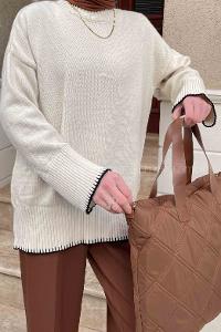 Beige Loose Crew Neck Long Arm Jumper