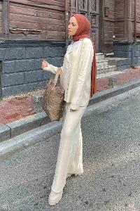 Lamelif  Ceketli Triko Takım Ekru