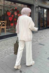 Lamelif Düz İkili Triko Tesettür Takım Ekru
