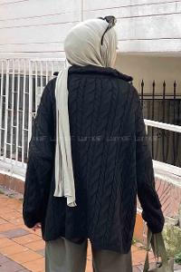 Lamelif Fermuarlı Saç Örgülü Kazak Siyah