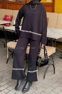 Black Mock Turtle Neck Long Arm Knitwear Comfortable Suit