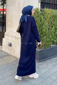 Lamelif Gold Düğme  Detaylı Triko Elbise Lacivert