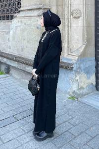 Lamelif Gold Düğme  Detaylı Triko Elbise Siyah