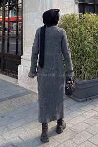 Lamelif İpek Selanik Uzun Elbise Füme