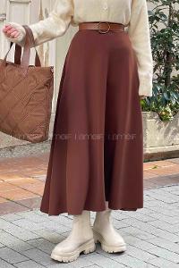 Brown Viscose Fabric Flare Skirt