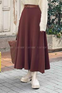 Brown Viscose Fabric Flare Skirt