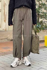 Lamelif  Stoperli  Soft Paraşüt Pantolon Haki