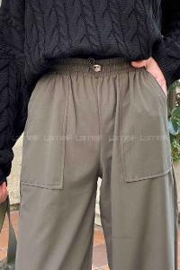 Lamelif  Stoperli  Soft Paraşüt Pantolon Haki