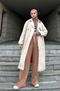 Lamelif Allerli Kruvaze Trenç Taş Fuşya