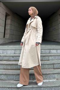 Lamelif Allerli Kruvaze Trenç Taş Fuşya