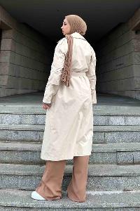 Lamelif Allerli Kruvaze Trenç Taş Fuşya