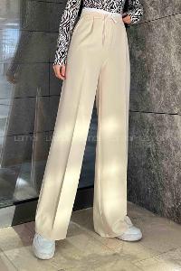 Lamelif Bağcık Detaylı Garnili Pantolon  Krem
