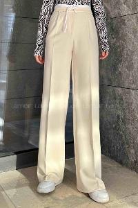 Lamelif Bağcık Detaylı Garnili Pantolon  Krem